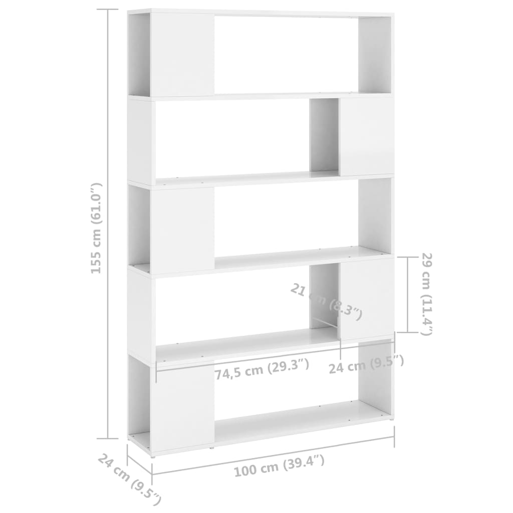 vidaXL Estante/divisória derivados de madeira branco brilhante