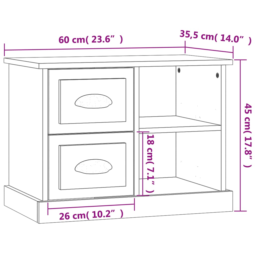 vidaXL Mesa de cabeceira 60x35,5x45 cm cinzento cimento