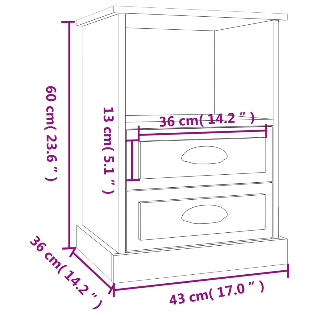 vidaXL Mesa de cabeceira 43x36x60 cm preto