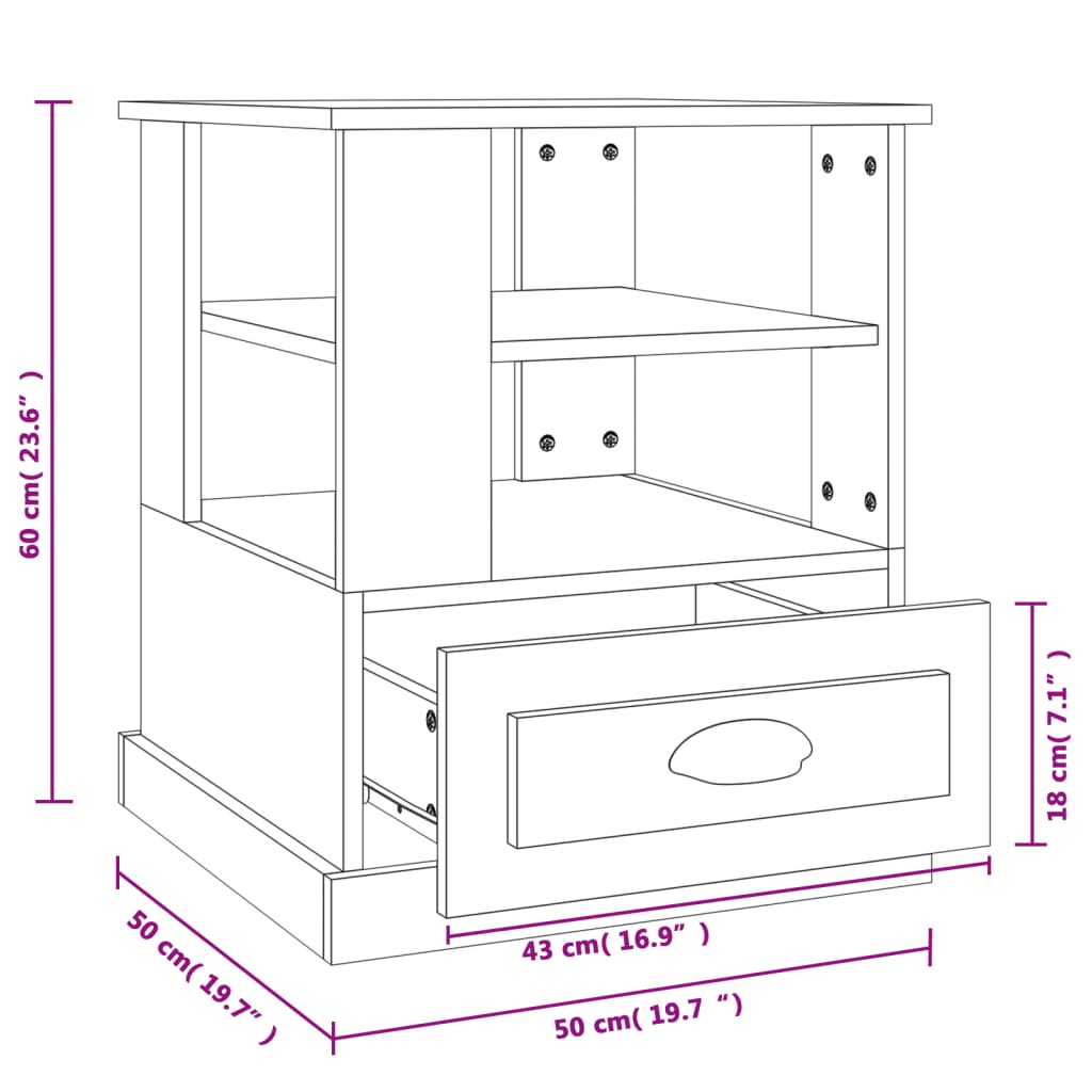 vidaXL Mesa de apoio 50x50x60 cm derivados de madeira branco