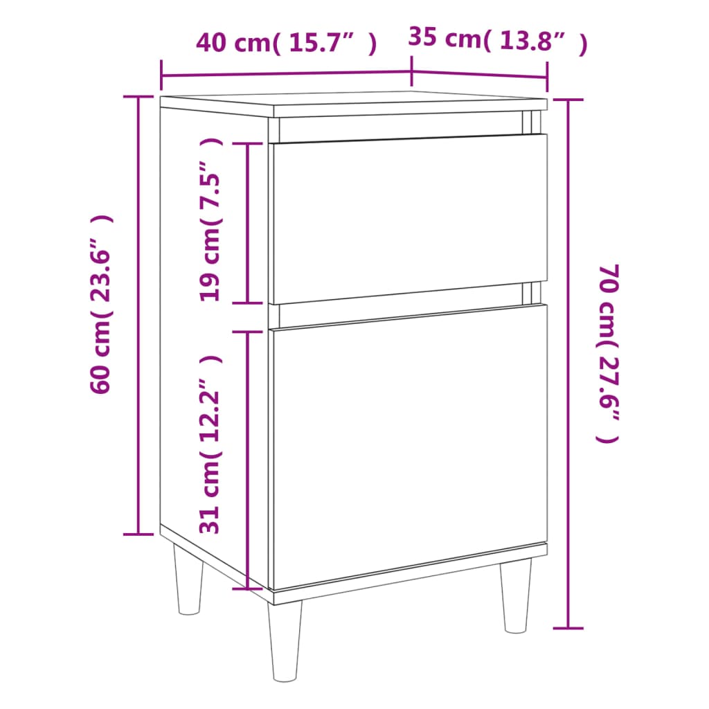 vidaXL Mesa de cabeceira 40x35x70 cm cinzento sonoma