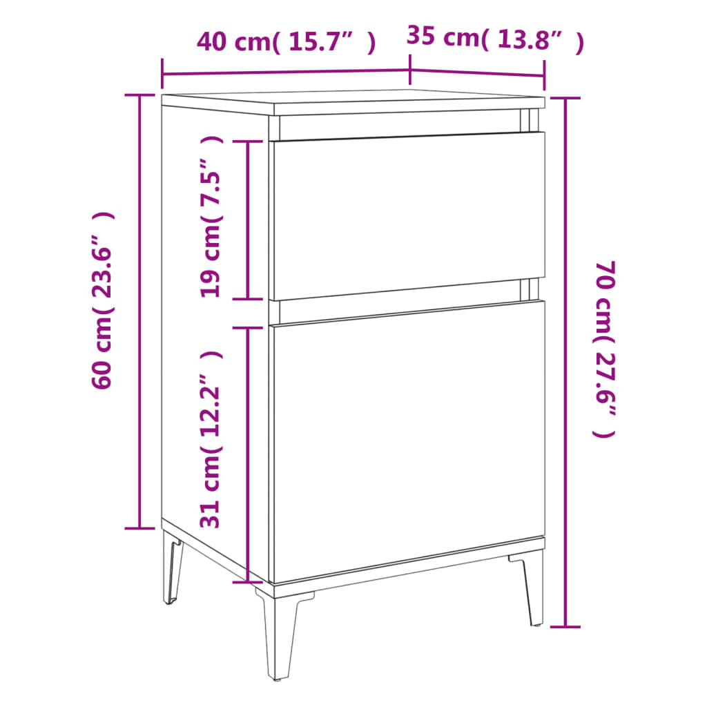 vidaXL Mesa de cabeceira 40x35x70 cm branco brilhante