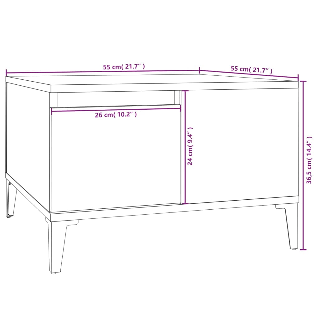 vidaXL Mesa de centro 55x55x36,5 cm derivados de madeira preto