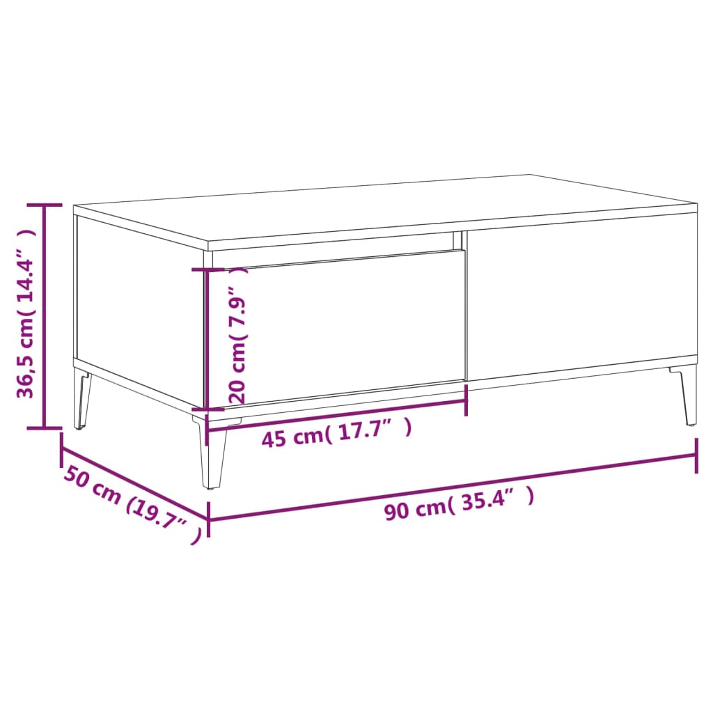 vidaXL Mesa de centro 90x50x36,5 cm derivados madeira carvalho fumado