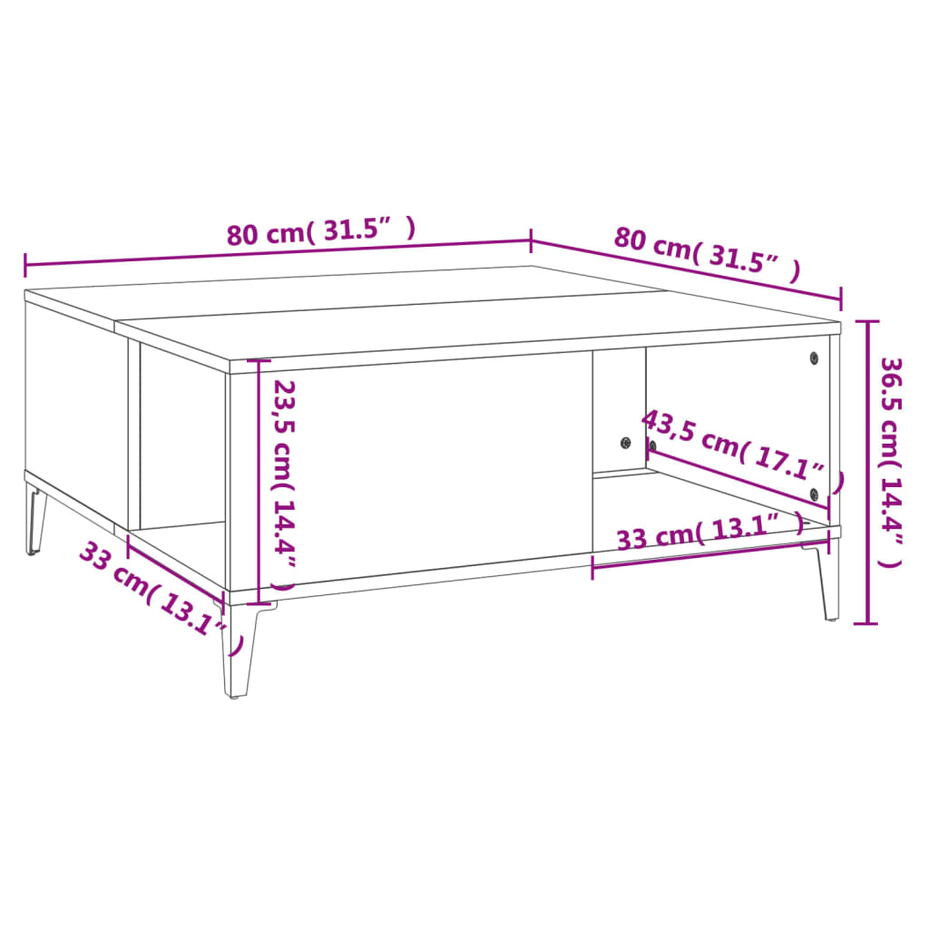 vidaXL Mesa de centro 80x80x36,5 cm derivados de madeira branco