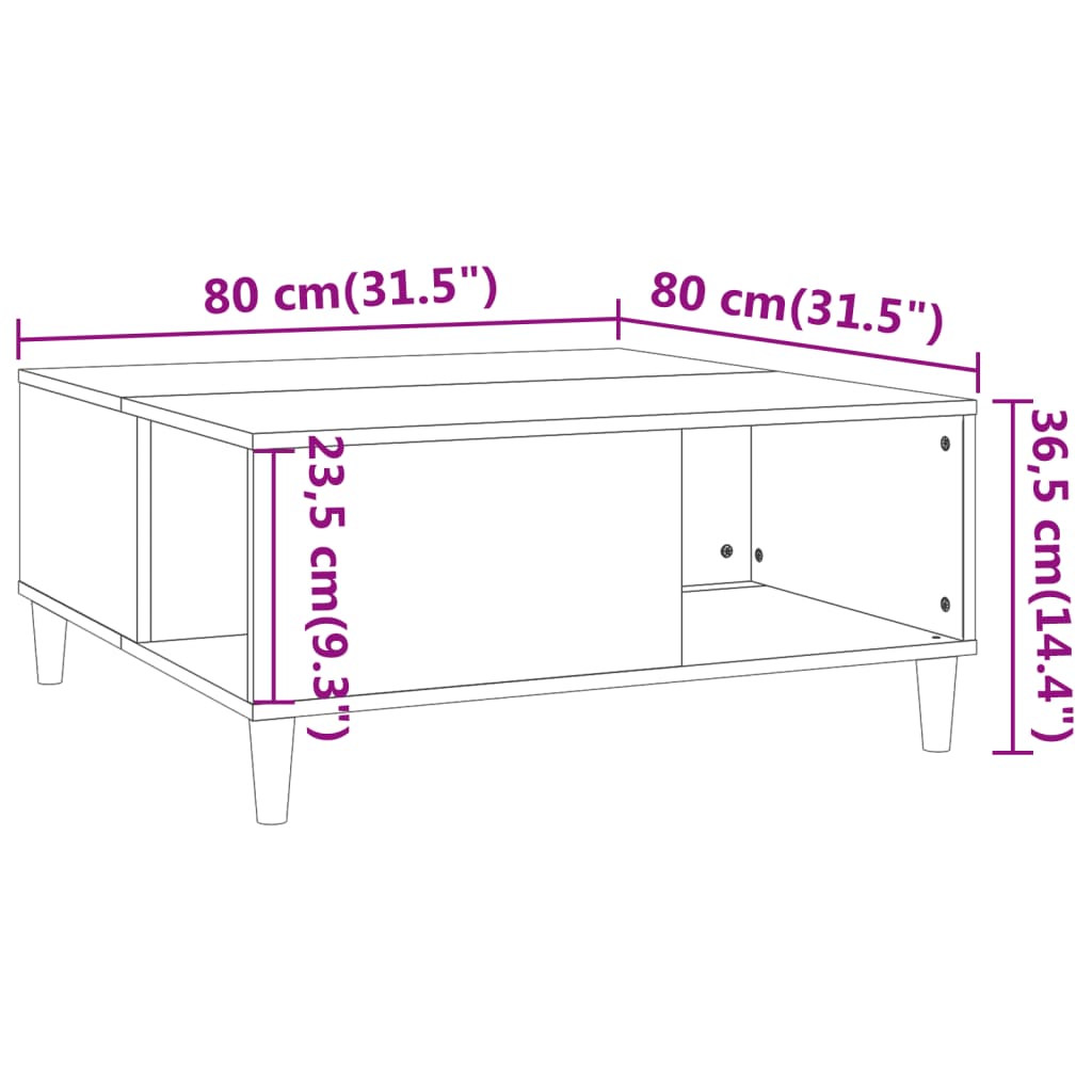 vidaXL Mesa de centro 80x80x36,5 cm derivados madeira cinzento sonoma