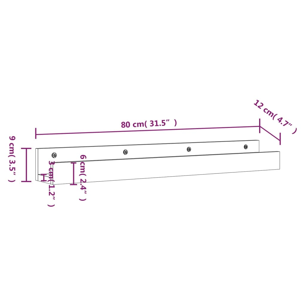 vidaXL Prateleiras de parede 2 pcs 80x12x9 cm pinho maciço cinzento