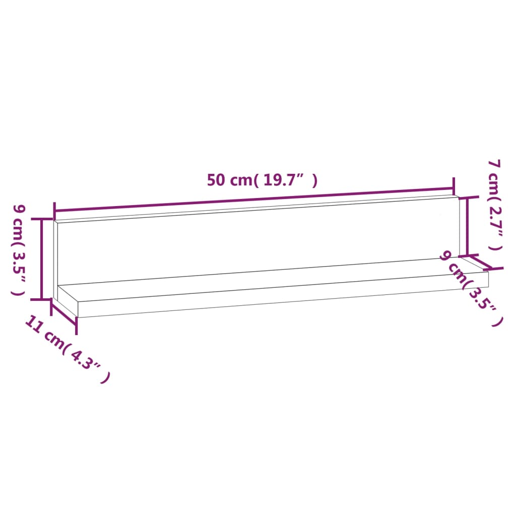 vidaXL Prateleiras de parede 2 pcs 50x11x9 cm pinho maciço cinzento