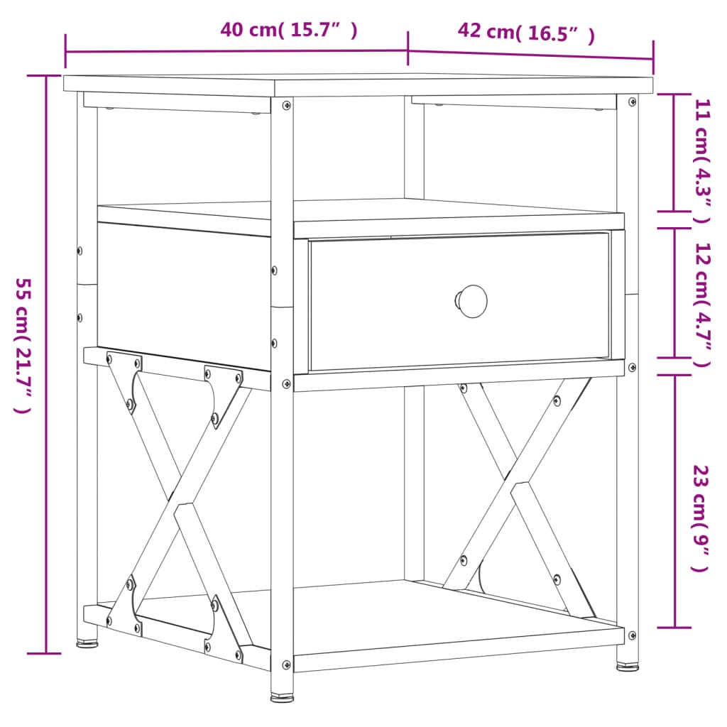 vidaXL Mesa cabeceira 40x42x55 cm derivados madeira carvalho castanho