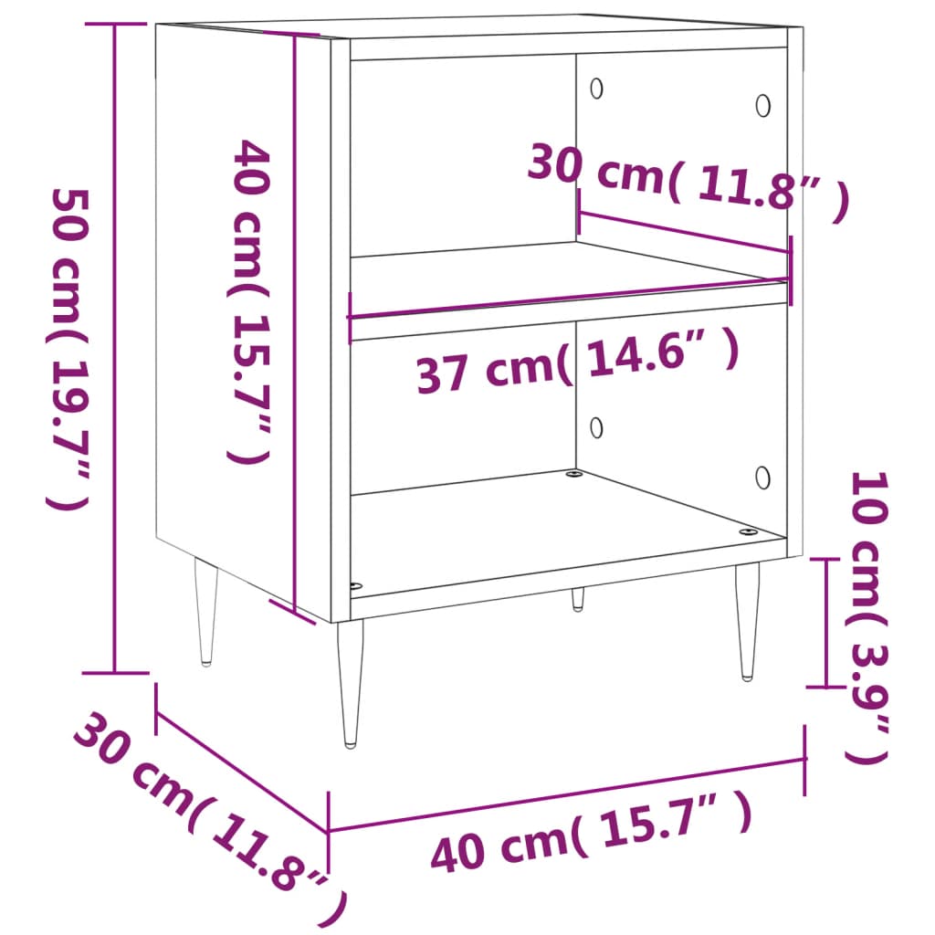 vidaXL Mesa de cabeceira 40x30x50 cm derivados de madeira branco