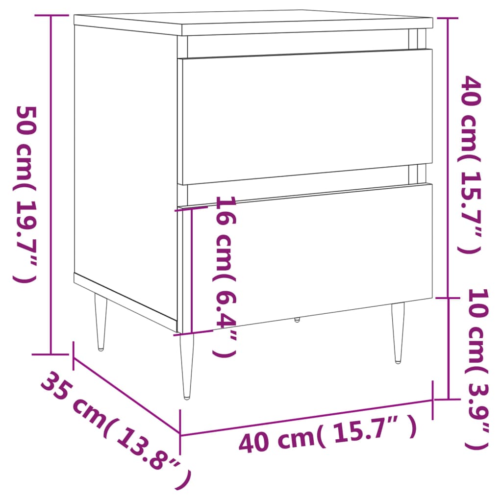 vidaXL Mesa cabeceira 40x35x50 cm derivados madeira carvalho castanho