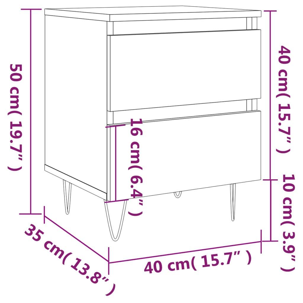 vidaXL Mesa de cabeceira 40x35x50 cm derivados de madeira branco