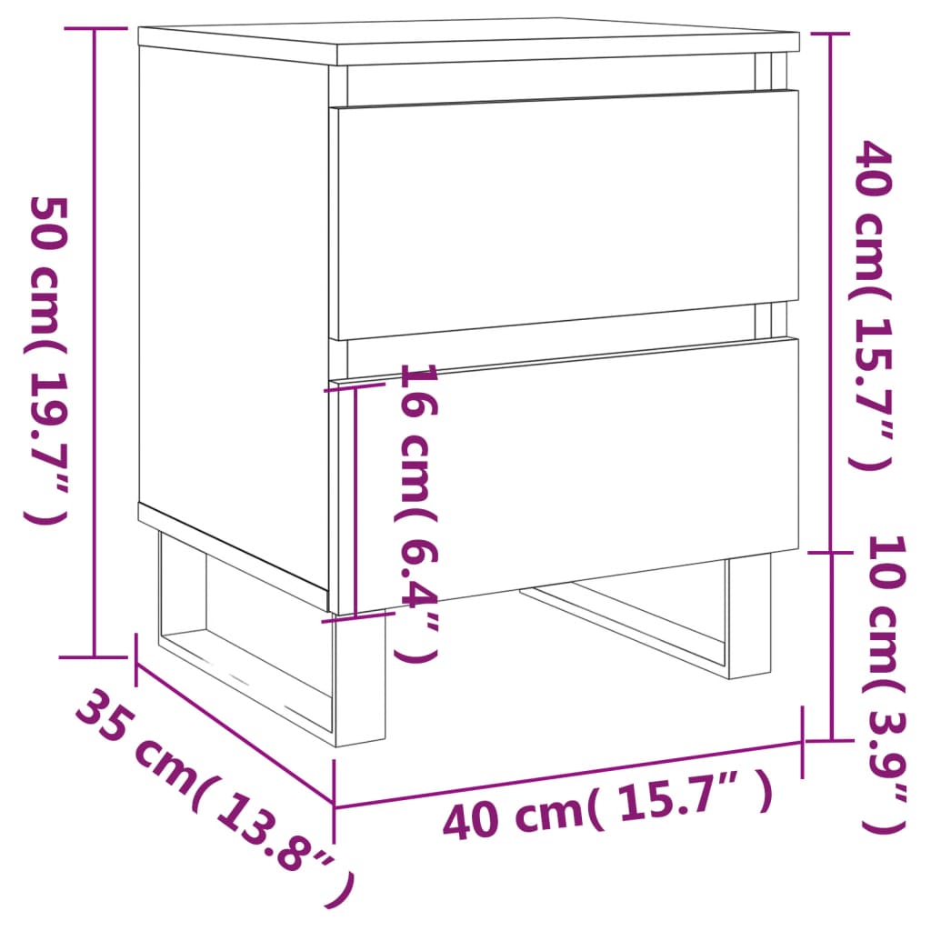 vidaXL Mesa cabeceira 40x35x50 cm derivados madeira carvalho castanho