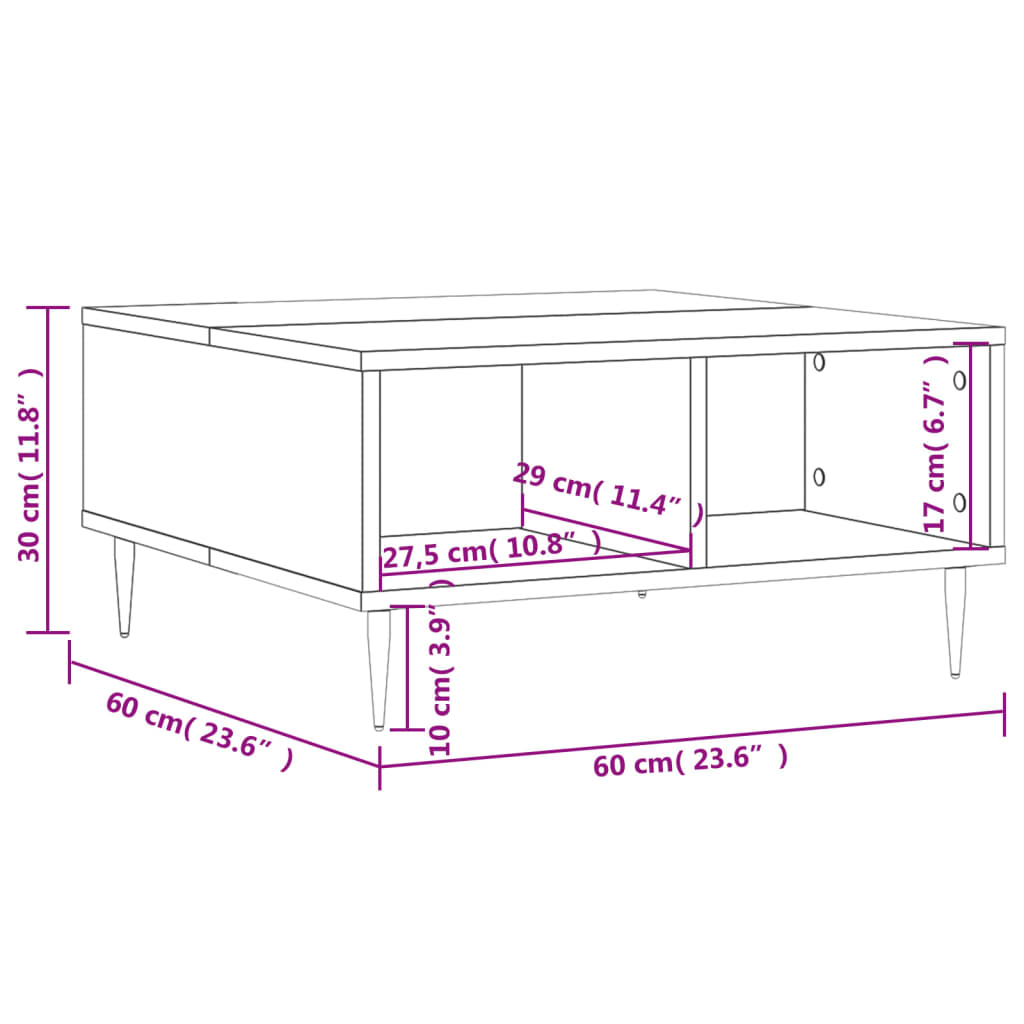 vidaXL Mesa de centro 60x60x30 cm derivados de madeira cinza cimento