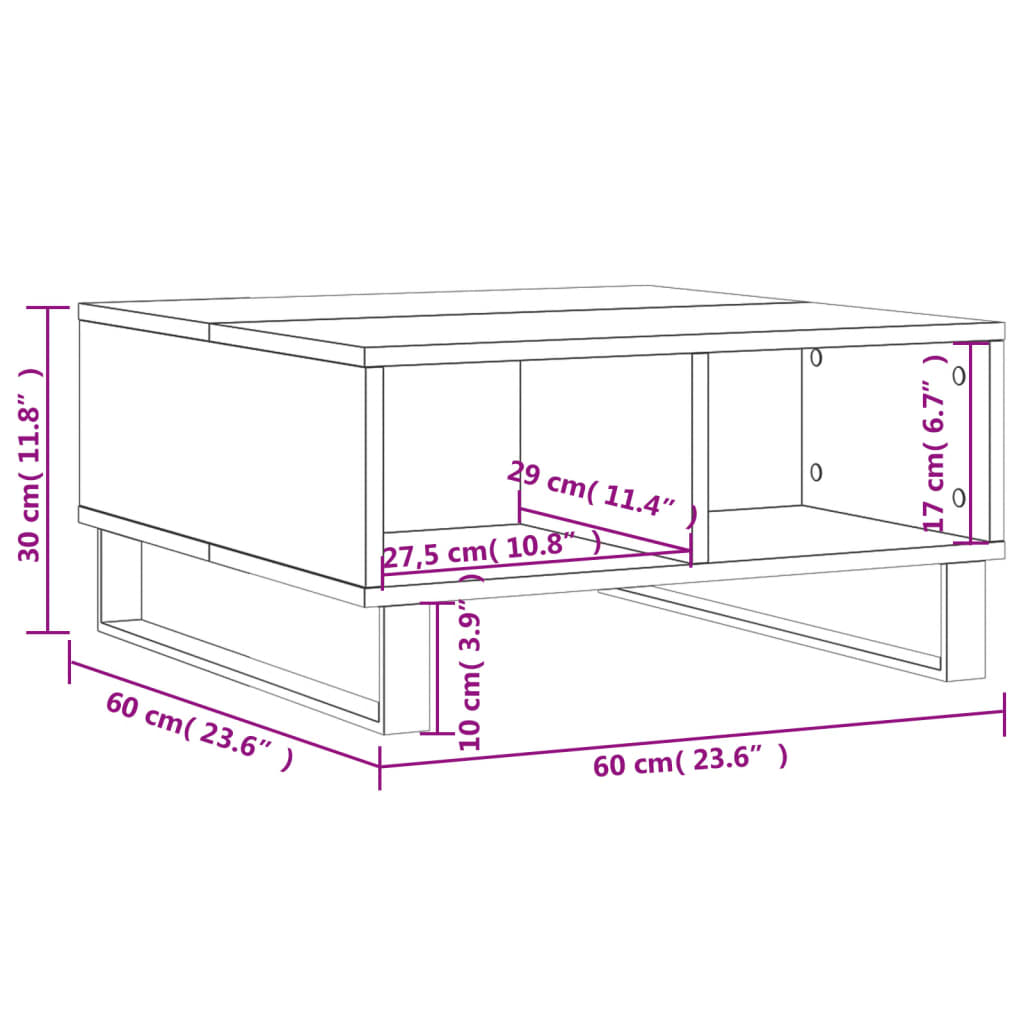 vidaXL Mesa de centro 60x60x30 cm derivados madeira carvalho castanho