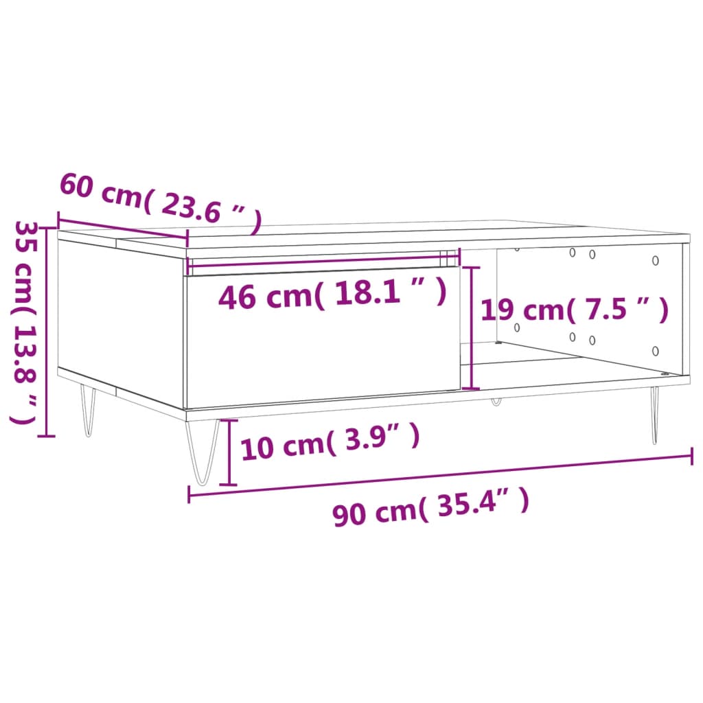 vidaXL Mesa de centro 90x60x35 cm derivados de madeira cinzento sonoma