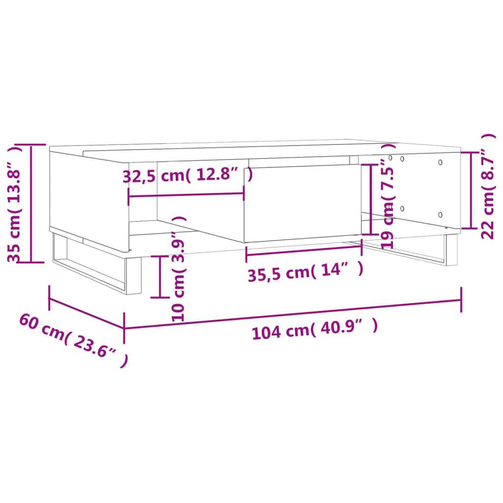 vidaXL Mesa de centro 104x60x35 cm derivados madeira cinzento sonoma