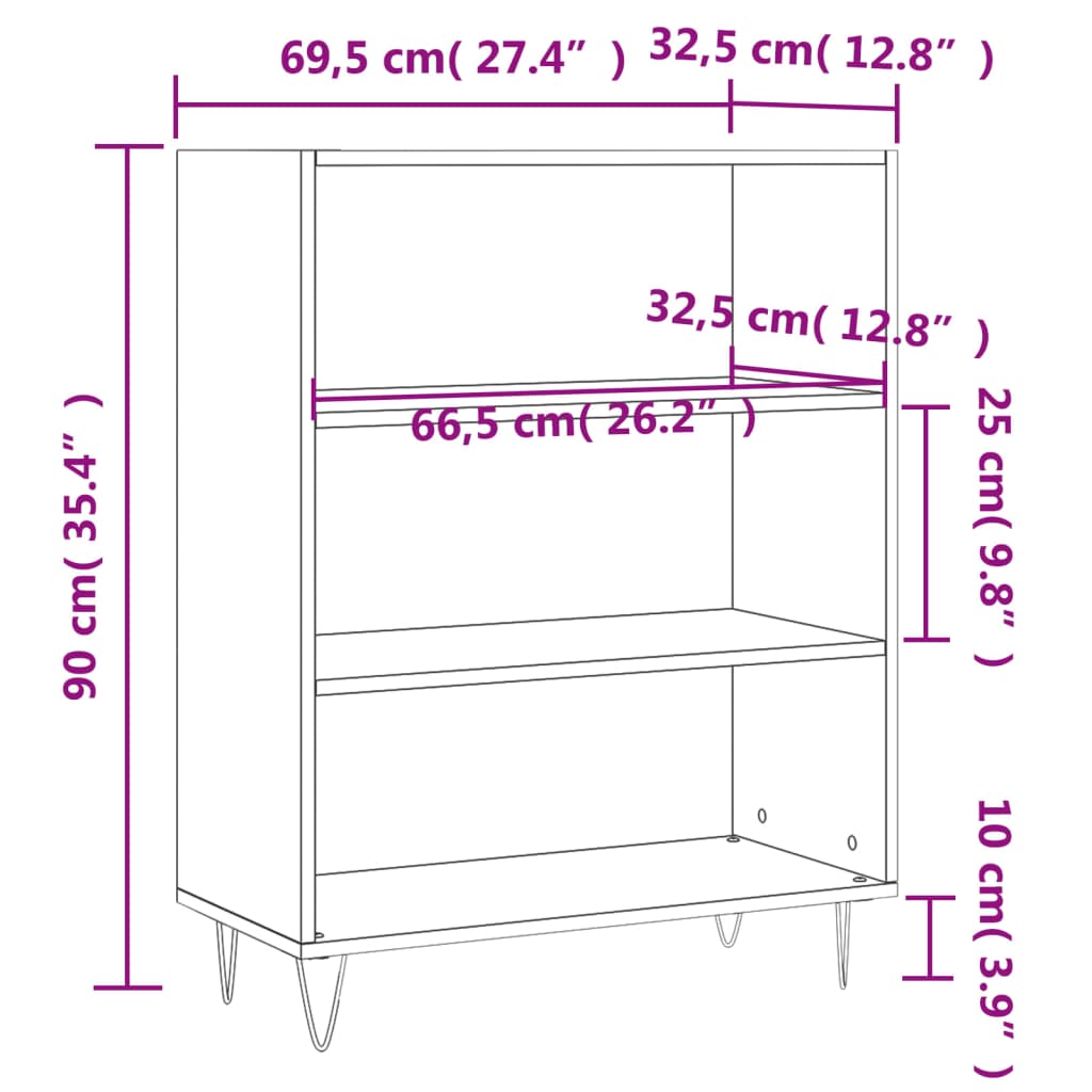 vidaXL Estante 69,5x32,5x90 cm derivados de madeira branco