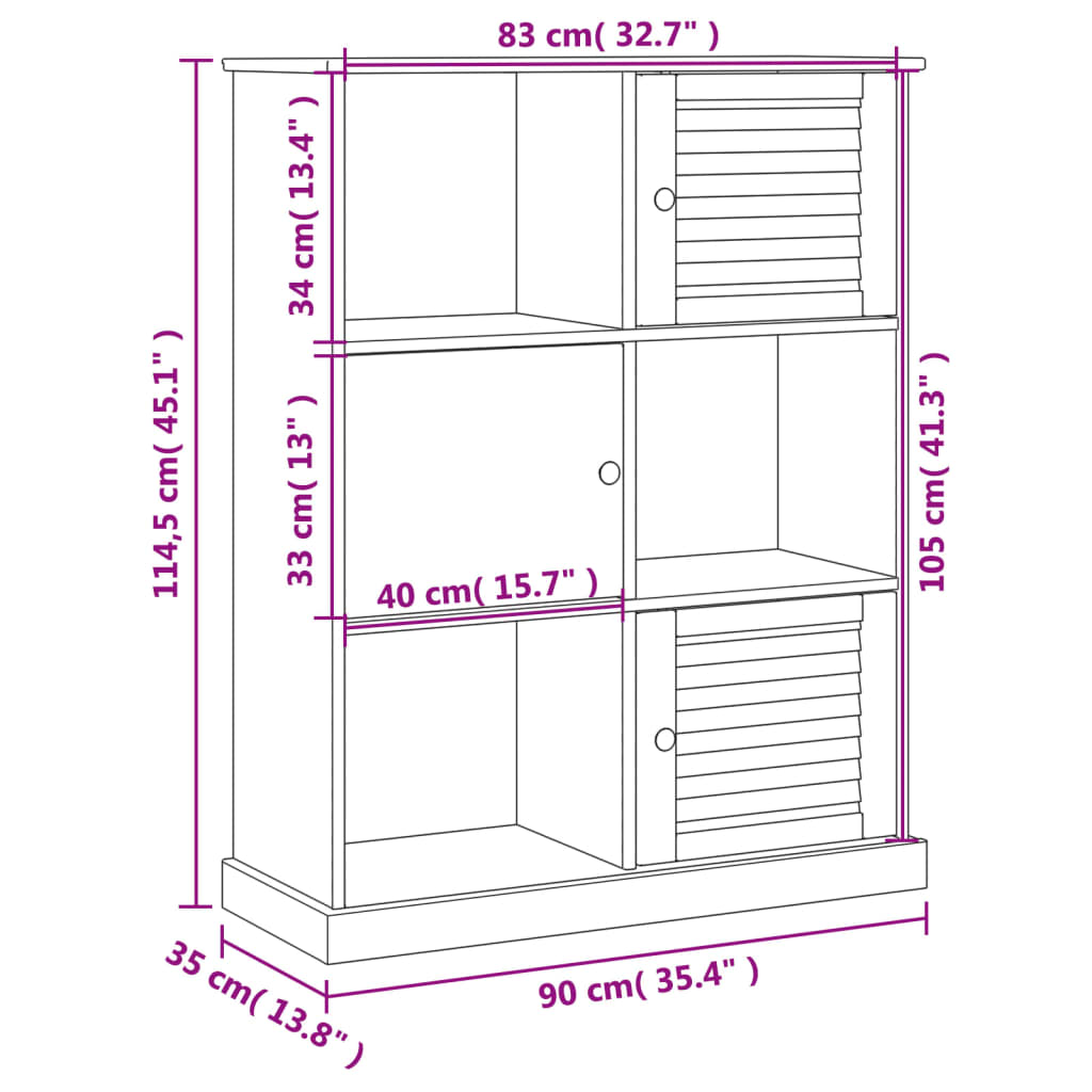 vidaXL Estante VIGO 90x35x114,5 cm madeira de pinho maciça branco