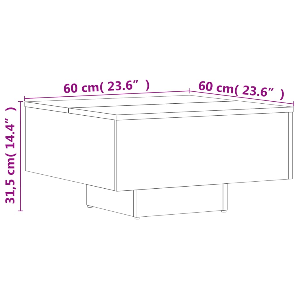 vidaXL Mesa de centro 60x60x31,5 cm contraplacado carvalho sonoma