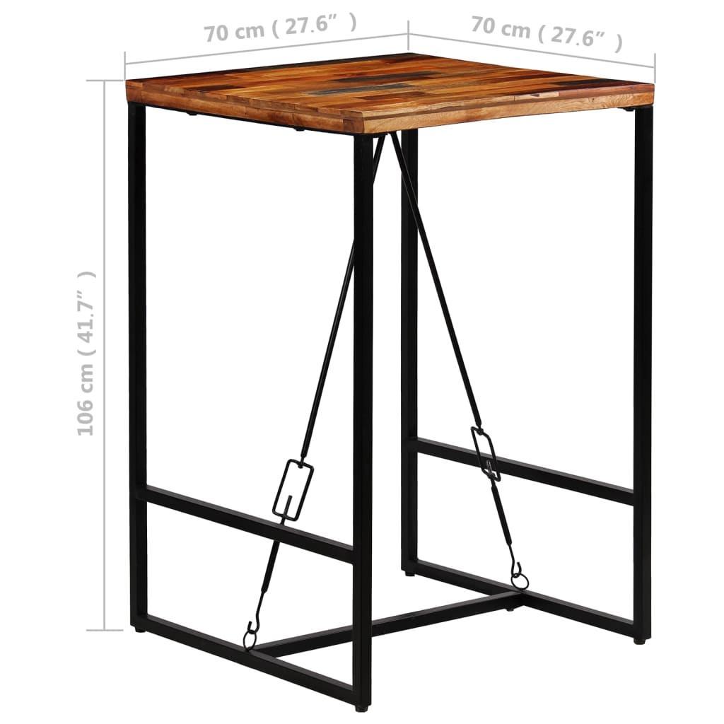 vidaXL Mesa de bar em madeira recuperada maciça 70x70x106 cm