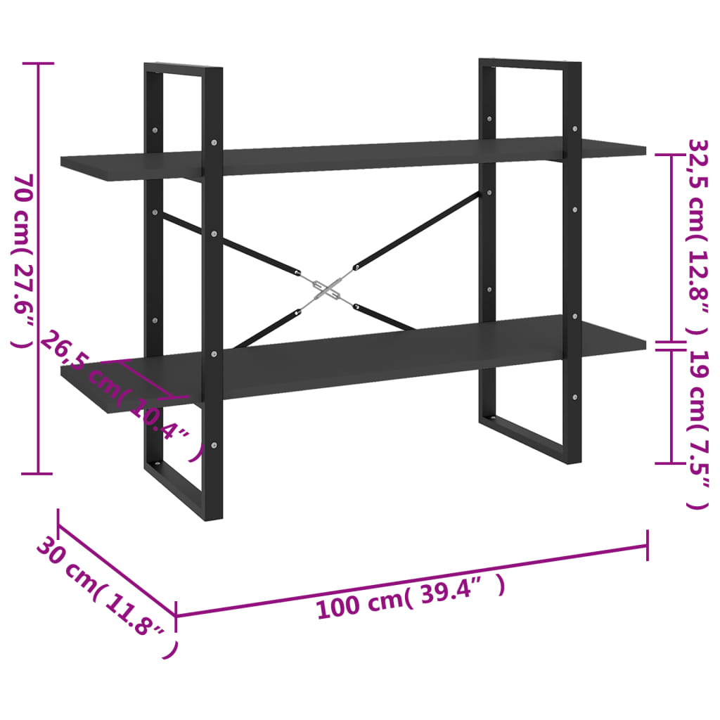 vidaXL Estante c/ 2 prateleiras 100x30x70 cm contraplacado cinzento