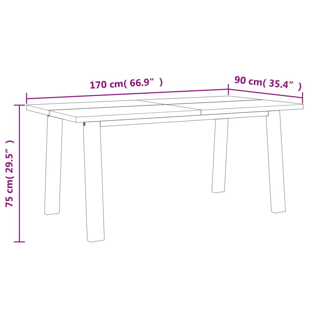 vidaXL Mesa de jantar em madeira de acácia maciça 170x90 cm