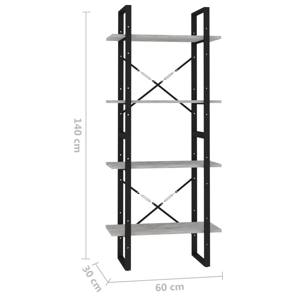 vidaXL Estante 4 prateleiras 60x30x140 cm contrapl. cinzento-cimento