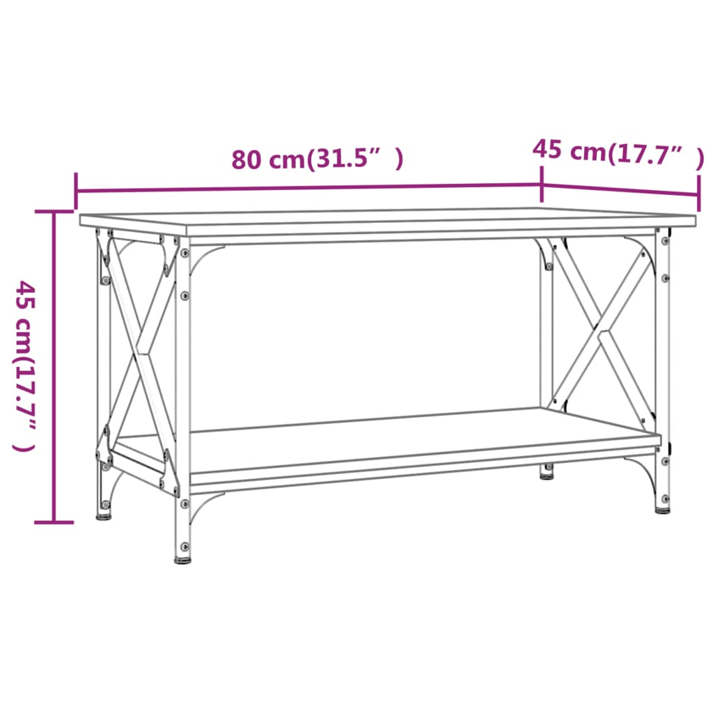 vidaXL Mesa de centro 80x45x45cm derivados madeira/ferro cinza sonoma