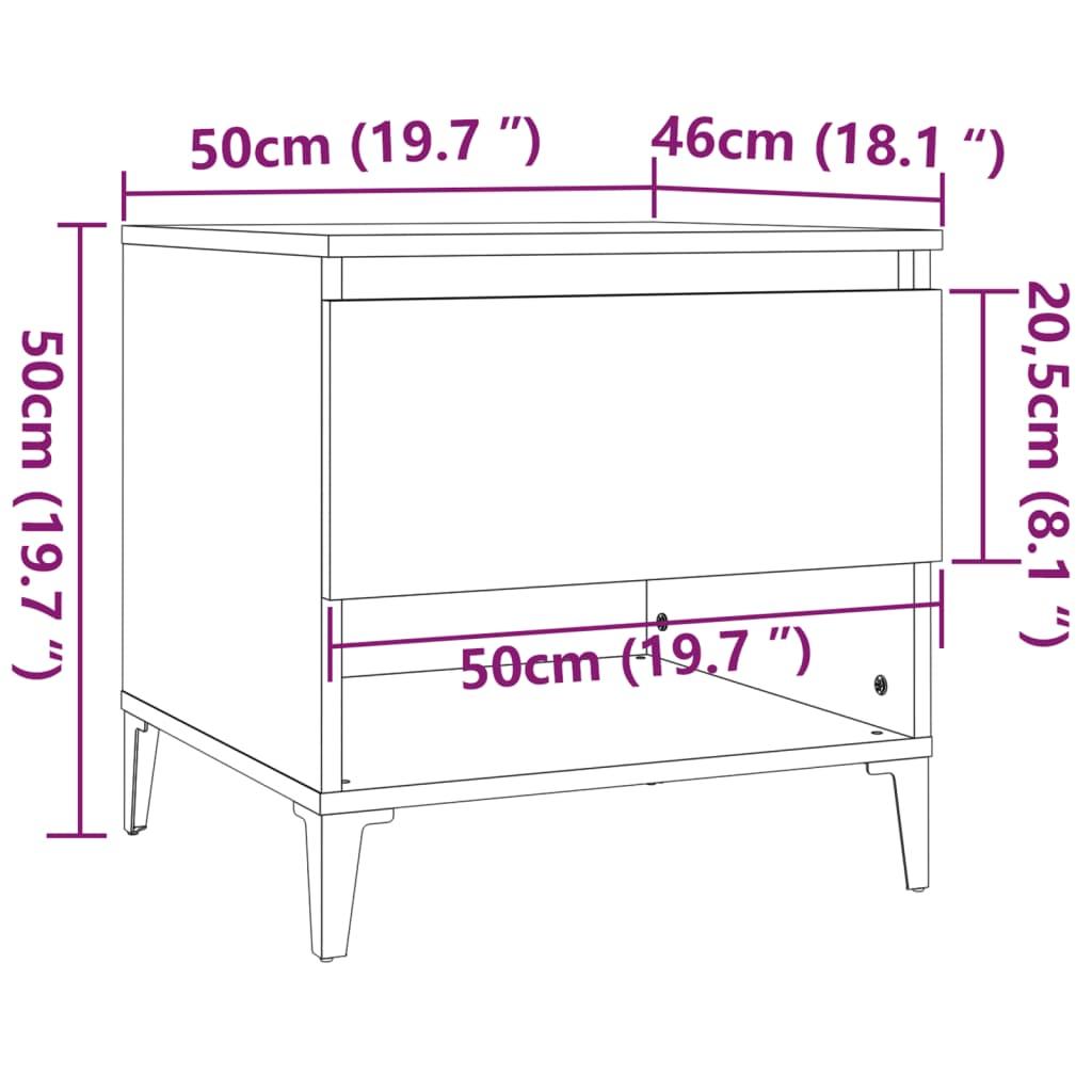 vidaXL Mesas de apoio 2 pcs 50x46x50cm deriv. madeira branco brilhante