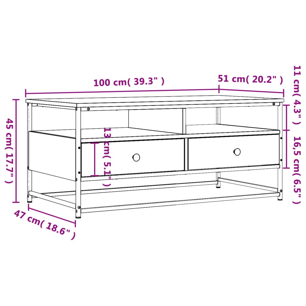 vidaXL Mesa de centro 100x51x45 cm derivados madeira carvalho castanho