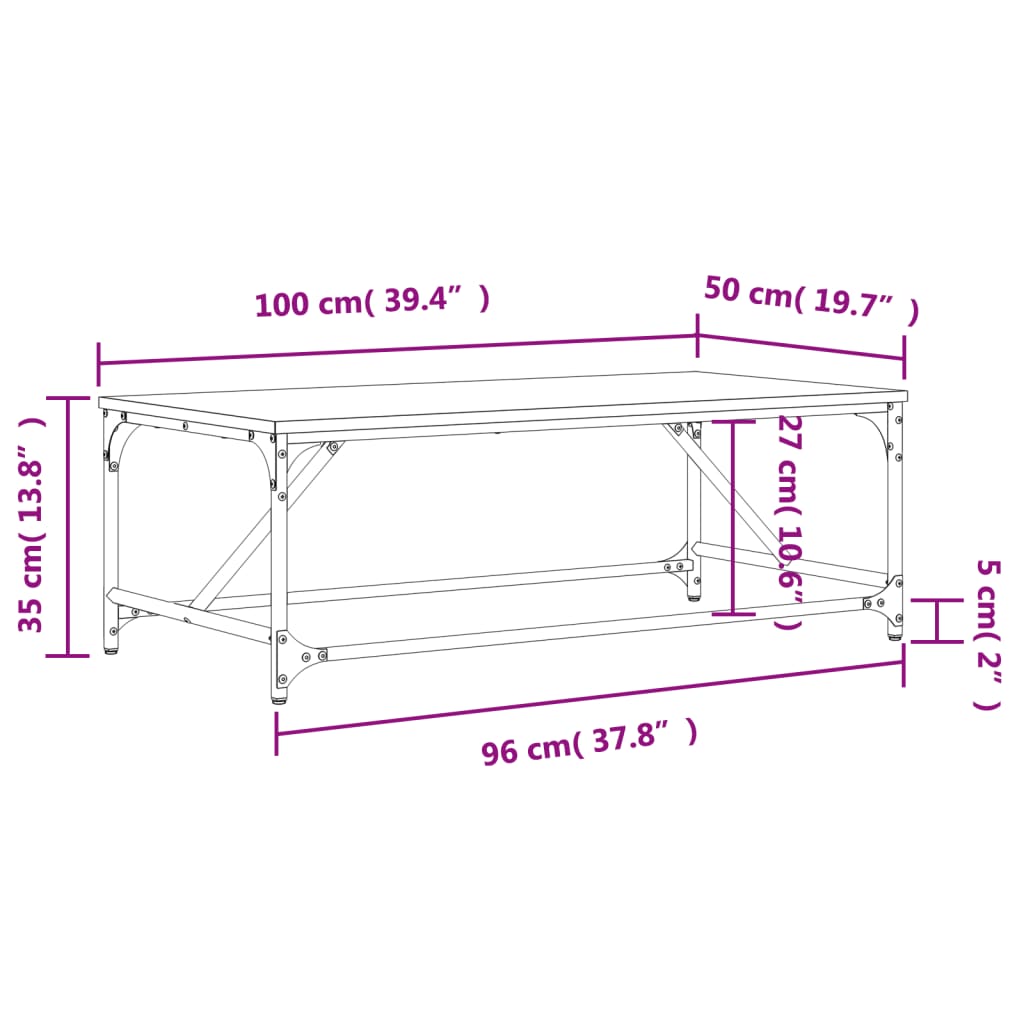 vidaXL Mesa de centro 100x50x35 cm derivados madeira carvalho castanho