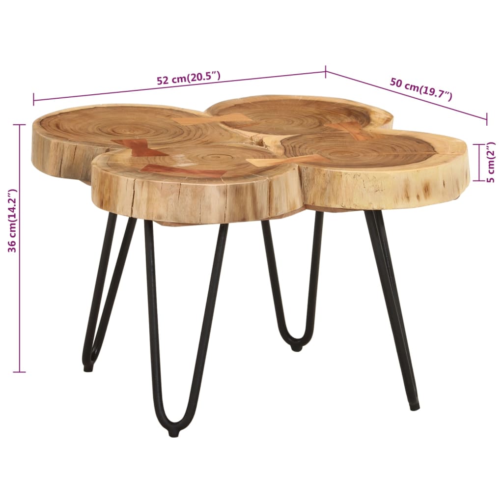 vidaXL Mesa de centro 4 troncos 36 cm madeira de acácia maciça