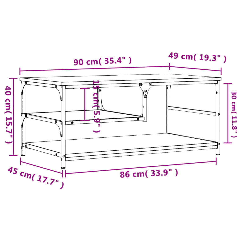 vidaXL Mesa de centro 90x49x40 cm derivados de madeira cinzento sonoma