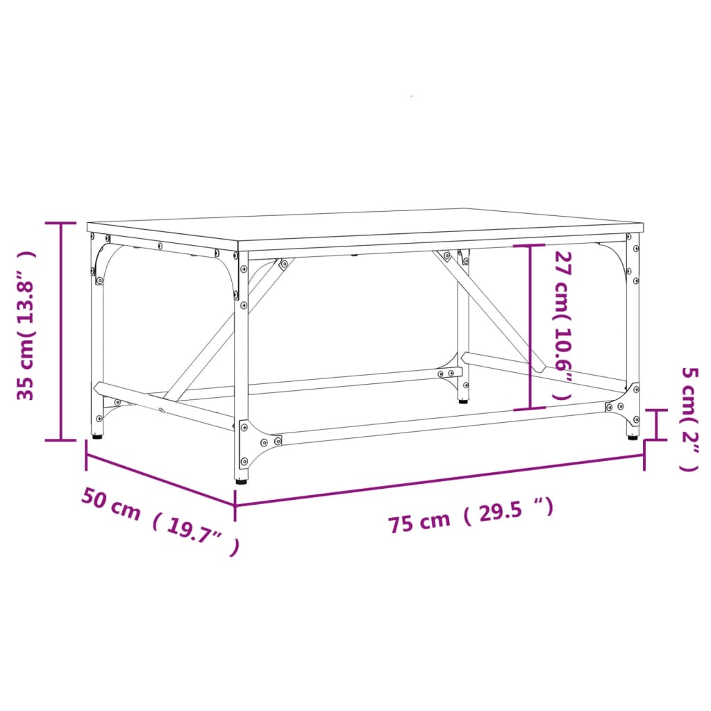 vidaXL Mesa de centro 75x50x35 cm derivados de madeira carvalho sonoma