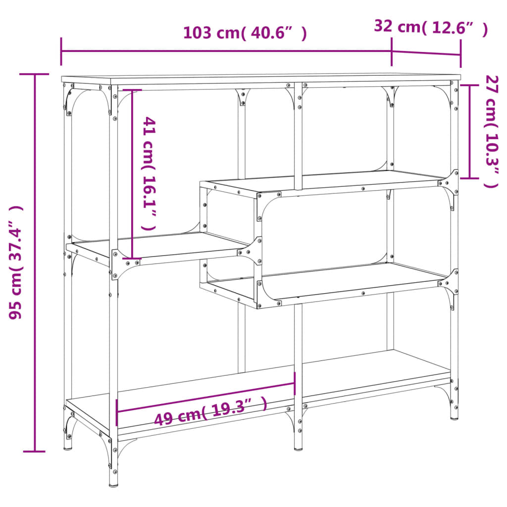 vidaXL Mesa consola 103x32x95 cm derivados de madeira carvalho sonoma