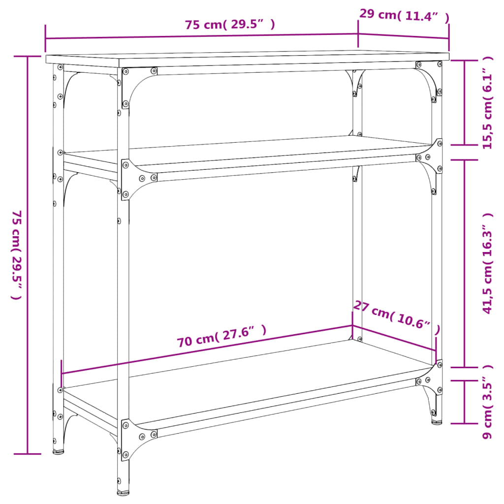 vidaXL Mesa consola 75x29x75 cm derivados madeira carvalho castanho