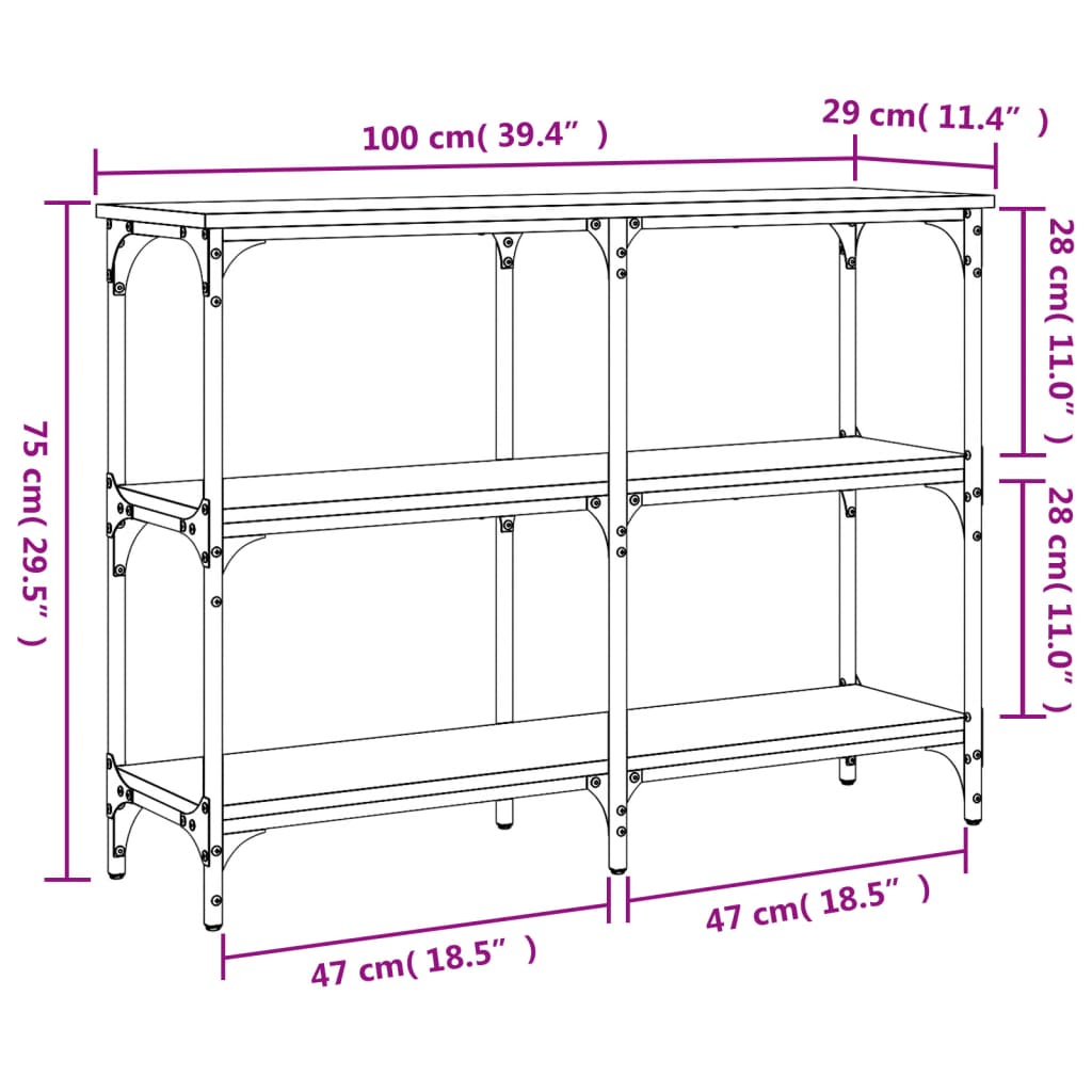 vidaXL Mesa consola 100x29x75 cm derivados de madeira cinzento sonoma