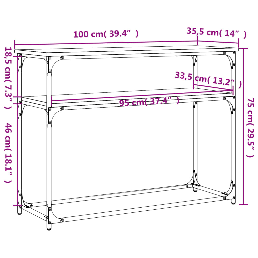 vidaXL Mesa consola 100x35,5x75 cm derivados de madeira preto