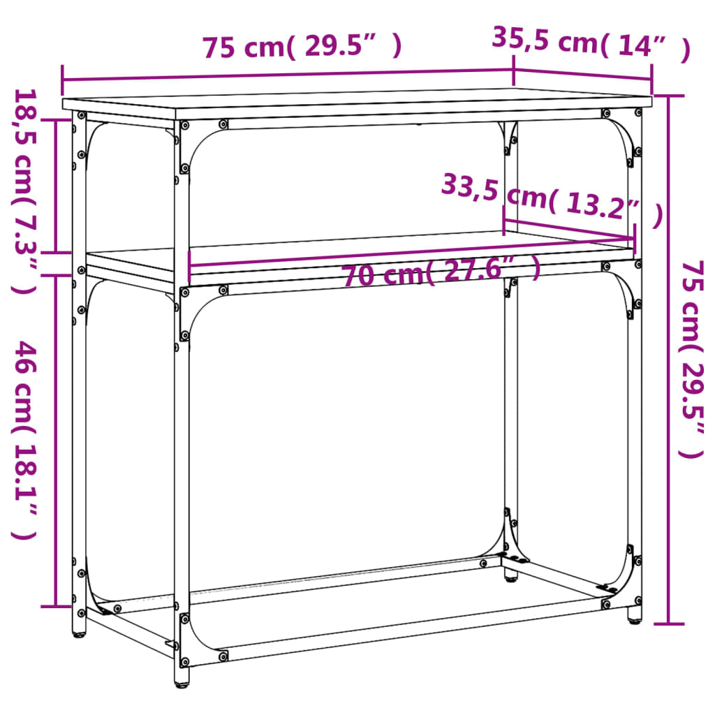 vidaXL Mesa consola 75x35,5x75 cm derivados de madeira carvalho sonoma