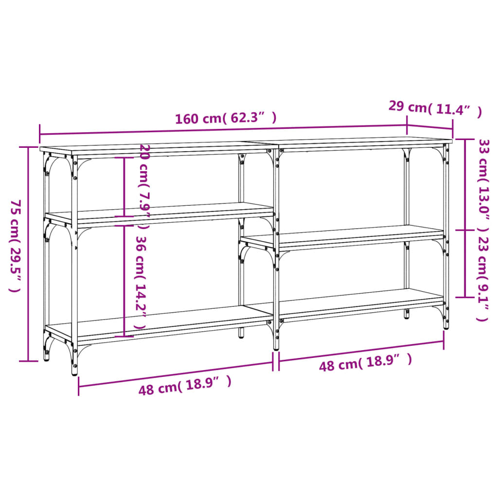 vidaXL Mesa consola 160x29x75 cm derivados de madeira carvalho sonoma