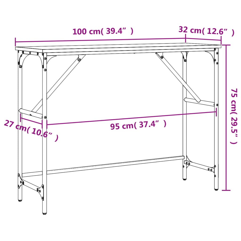 vidaXL Mesa consola 100x32x75 cm derivados madeira carvalho castanho