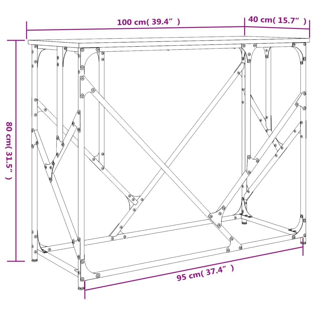 vidaXL Mesa consola 100x40x80 cm derivados de madeira carvalho fumado