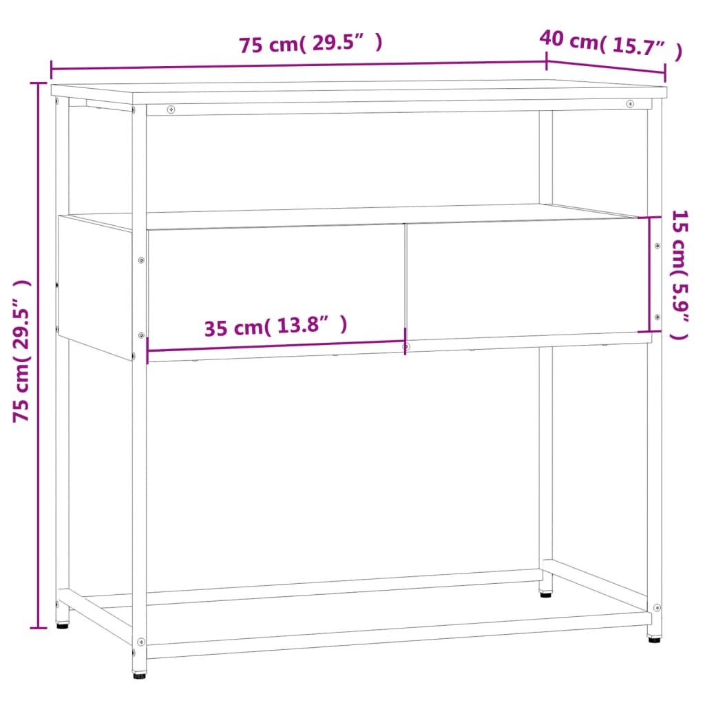 vidaXL Mesa consola 75x40x75 cm derivados de madeira carvalho fumado