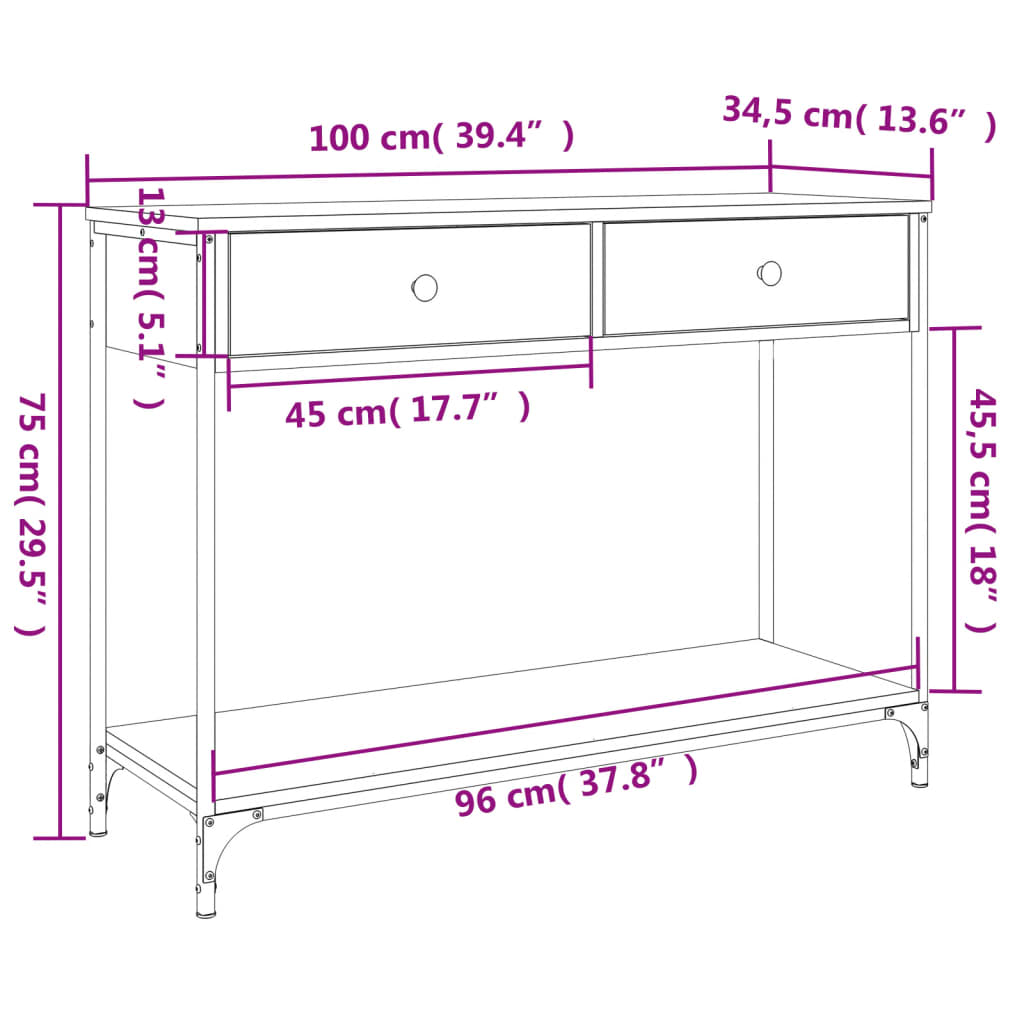 vidaXL Mesa consola 100x34,5x75 cm derivados madeira carvalho castanho