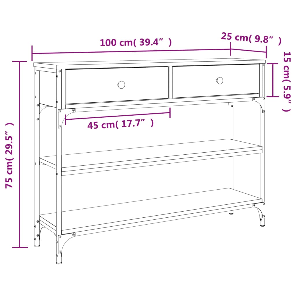 vidaXL Mesa consola 100x25x75 cm derivados de madeira carvalho sonoma