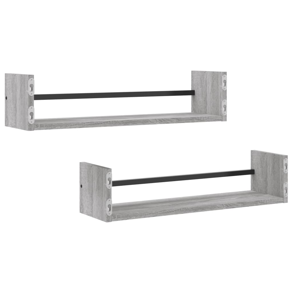 vidaXL Prateleiras de parede c/ barras 2 pcs 60x16x14 cm cinza sonoma