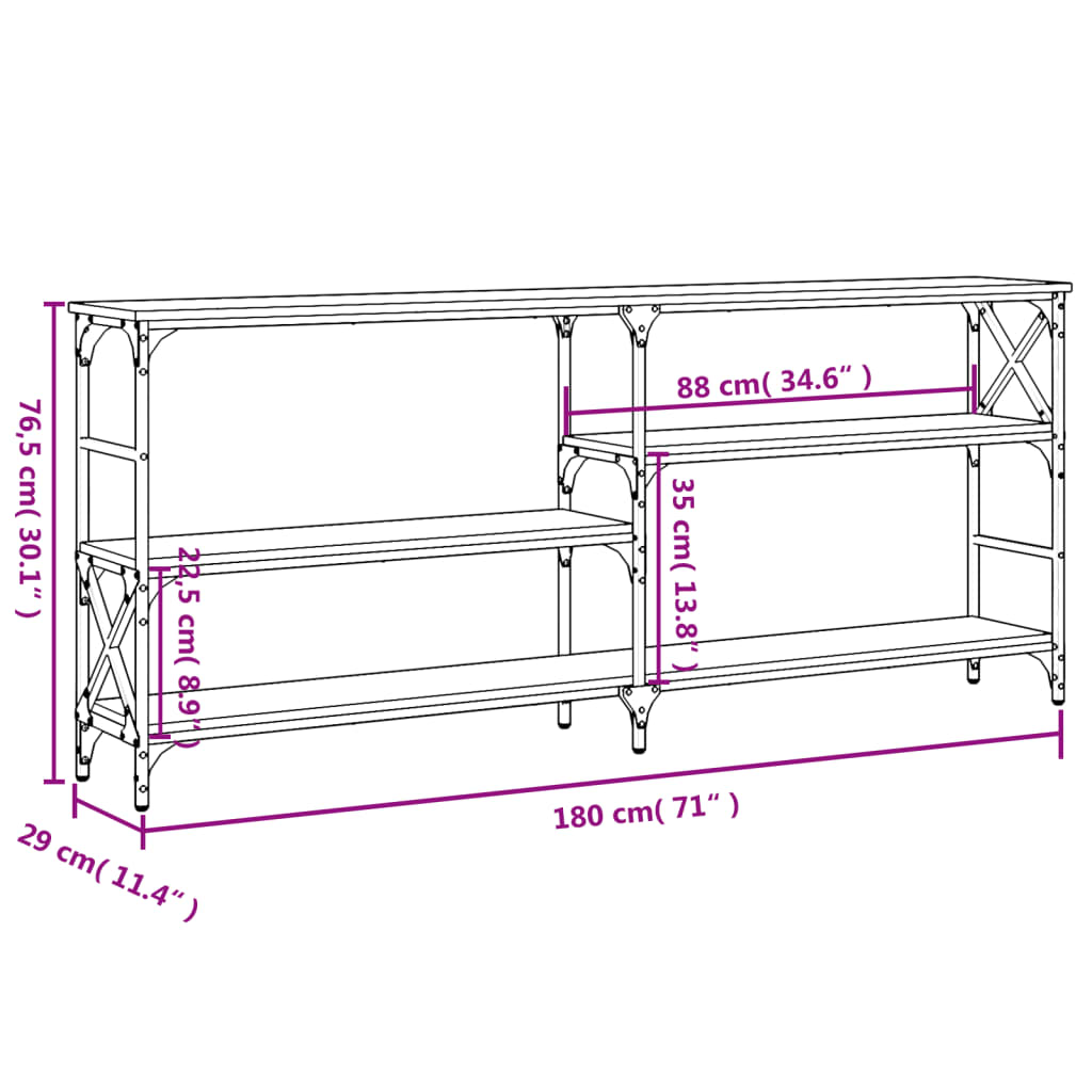 vidaXL Mesa consola 180x29x76,5 cm derivados madeira carvalho sonoma