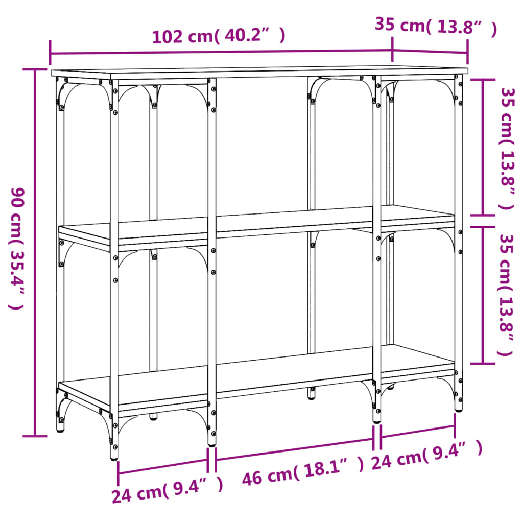 vidaXL Mesa consola 102x35x90 cm derivados de madeira cinzento sonoma