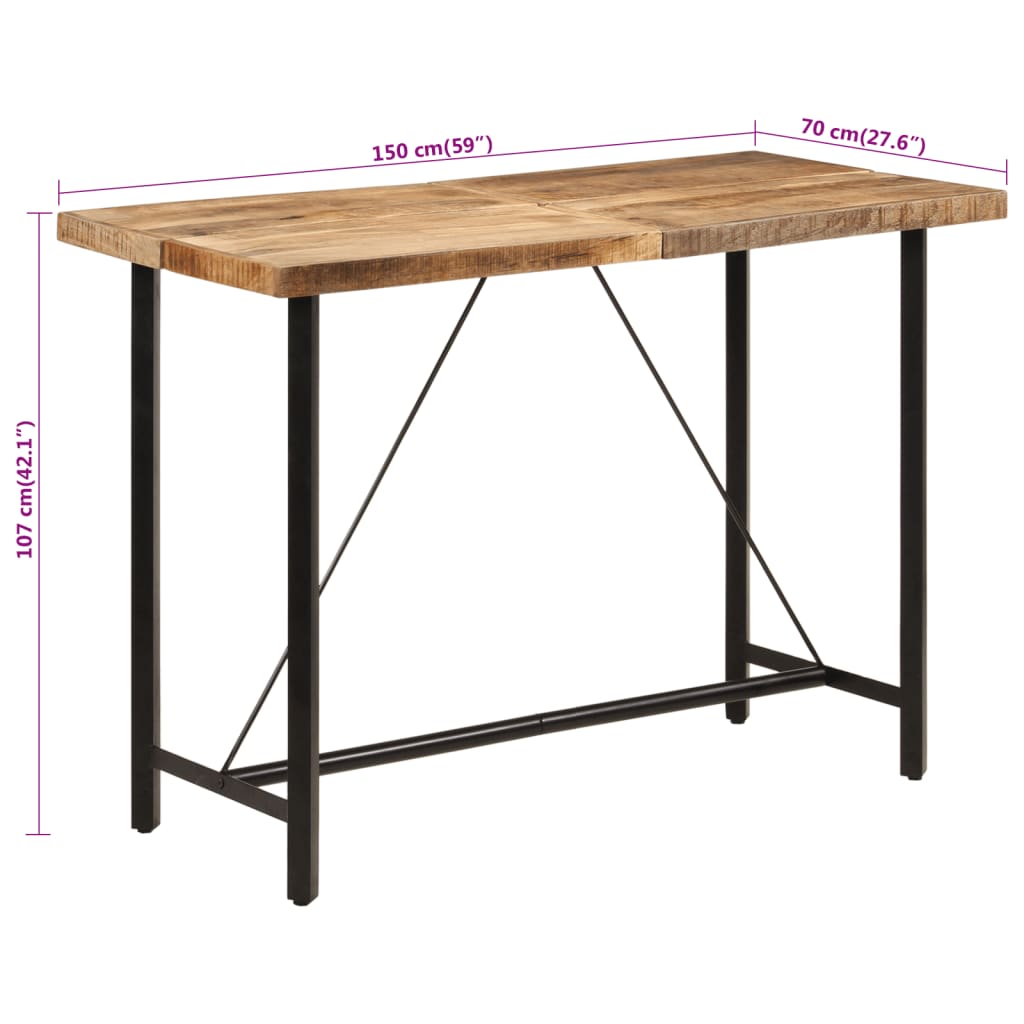 vidaXL Mesa de bar 150x70x107 cm madeira de mangueira maciça e ferro